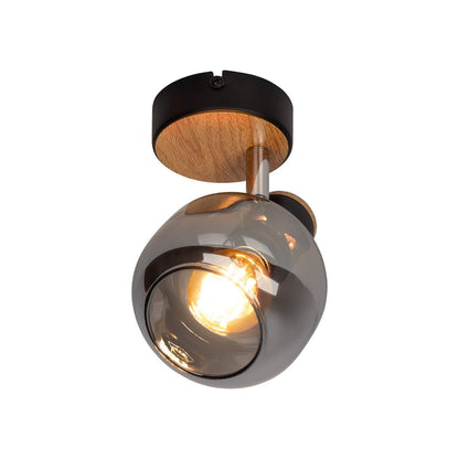 Glazen wandvlek "fumoso", wandlamp gemaakt van zwart en rookglas in zwart en de natuur, met E14 -aansluiting, voor eetkamer, woonkamer, gang of kantoor, lamp voor woonkamer, eetkamer, gang of gang 16 x 14 cm