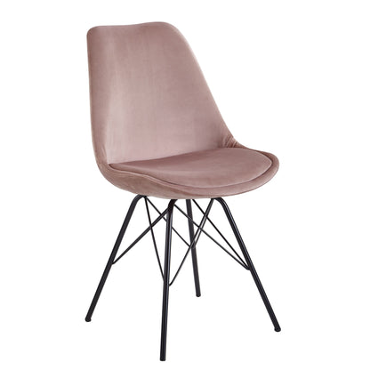 eetkamer  set van 2 fluwelen roze keukenstoelen met zwarte poten | Schelpstoel Scandinavisch design | Gestoffeerde stoel met stoffen bekleding | Gestoffeerde stoel