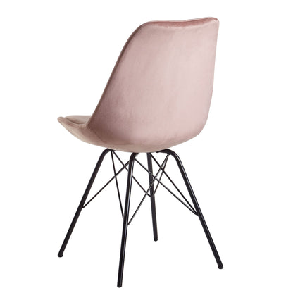 eetkamer  set van 2 fluwelen roze keukenstoelen met zwarte poten | Schelpstoel Scandinavisch design | Gestoffeerde stoel met stoffen bekleding | Gestoffeerde stoel
