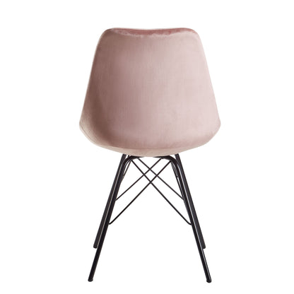 eetkamer  set van 2 fluwelen roze keukenstoelen met zwarte poten | Schelpstoel Scandinavisch design | Gestoffeerde stoel met stoffen bekleding | Gestoffeerde stoel