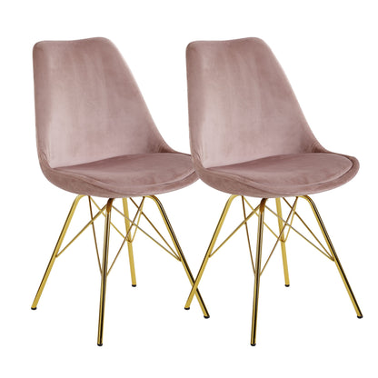 eetkamer  set van 2 fluwelen roze keukenstoelen met gouden poten | Schelpstoel Scandinavisch design | Gestoffeerde stoel met stoffen bekleding | Gestoffeerde stoel