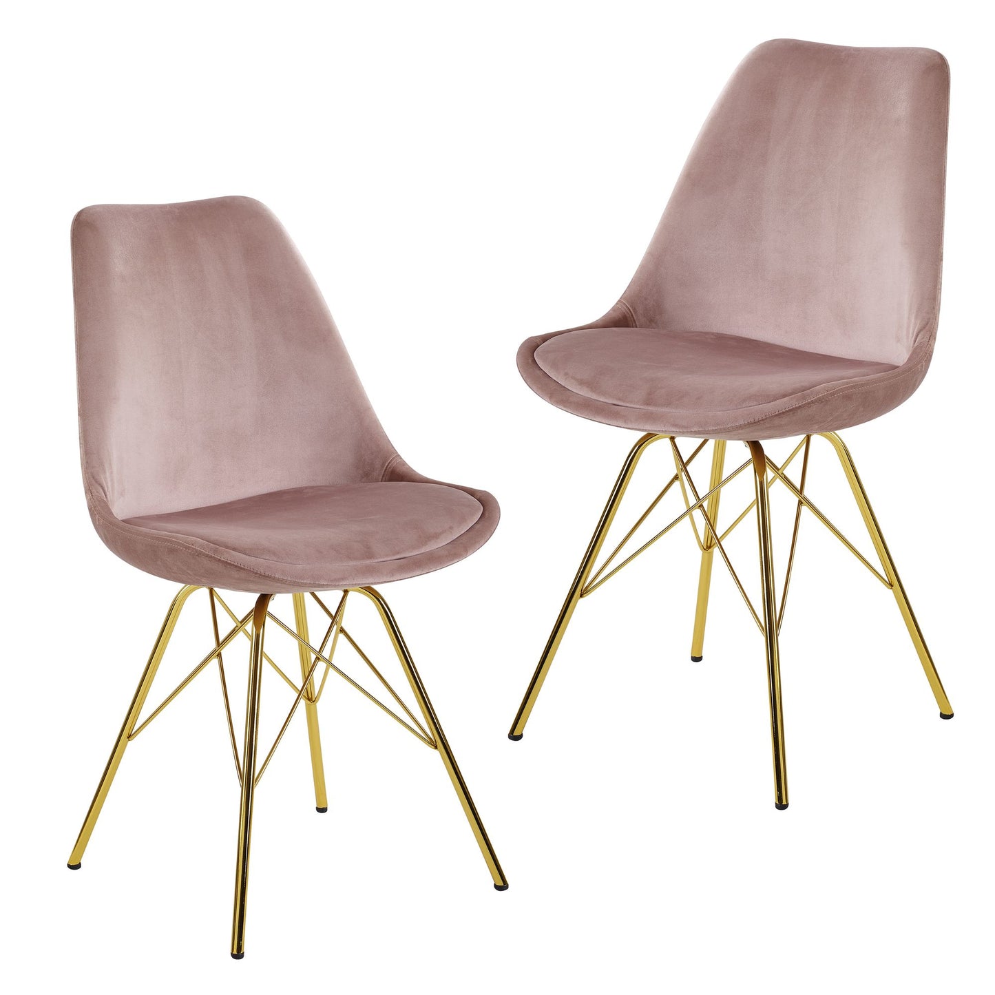 eetkamer  set van 2 fluwelen roze keukenstoelen met gouden poten | Schelpstoel Scandinavisch design | Gestoffeerde stoel met stoffen bekleding | Gestoffeerde stoel