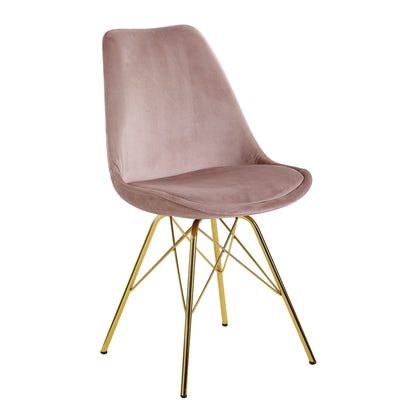 eetkamer  set van 2 fluwelen roze keukenstoelen met gouden poten | Schelpstoel Scandinavisch design | Gestoffeerde stoel met stoffen bekleding | Gestoffeerde stoel