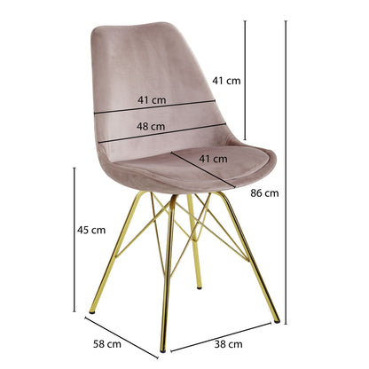 eetkamer  set van 2 fluwelen roze keukenstoelen met gouden poten | Schelpstoel Scandinavisch design | Gestoffeerde stoel met stoffen bekleding | Gestoffeerde stoel