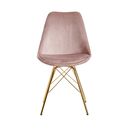 eetkamer  set van 2 fluwelen roze keukenstoelen met gouden poten | Schelpstoel Scandinavisch design | Gestoffeerde stoel met stoffen bekleding | Gestoffeerde stoel