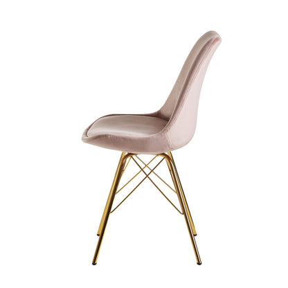 eetkamer  set van 2 fluwelen roze keukenstoelen met gouden poten | Schelpstoel Scandinavisch design | Gestoffeerde stoel met stoffen bekleding | Gestoffeerde stoel