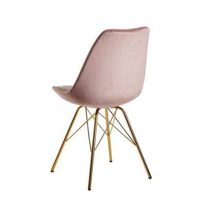 eetkamer  set van 2 fluwelen roze keukenstoelen met gouden poten | Schelpstoel Scandinavisch design | Gestoffeerde stoel met stoffen bekleding | Gestoffeerde stoel