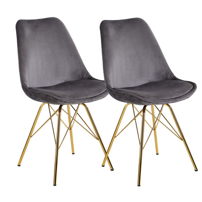 eetkamer  set van 2 fluwelen grijze keukenstoelen met gouden poten | Schelpstoel Scandinavisch design | Gestoffeerde stoel met stoffen bekleding | Gestoffeerde stoel