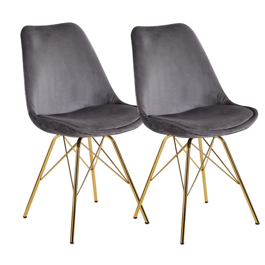 eetkamer  set van 2 fluwelen grijze keukenstoelen met gouden poten | Schelpstoel Scandinavisch design | Gestoffeerde stoel met stoffen bekleding | Gestoffeerde stoel