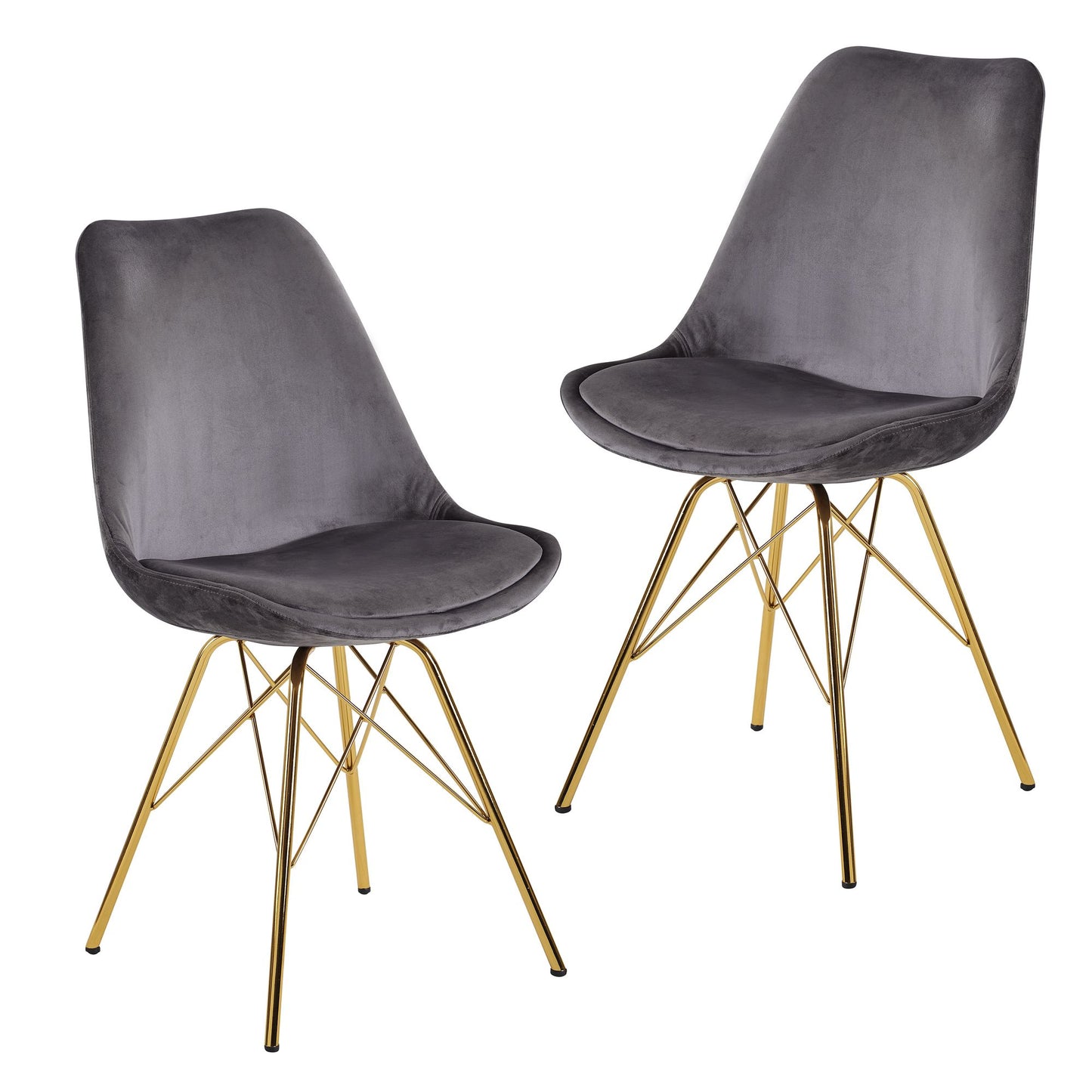 eetkamer  set van 2 fluwelen grijze keukenstoelen met gouden poten | Schelpstoel Scandinavisch design | Gestoffeerde stoel met stoffen bekleding | Gestoffeerde stoel