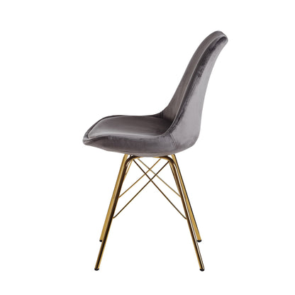 eetkamer  set van 2 fluwelen grijze keukenstoelen met gouden poten | Schelpstoel Scandinavisch design | Gestoffeerde stoel met stoffen bekleding | Gestoffeerde stoel