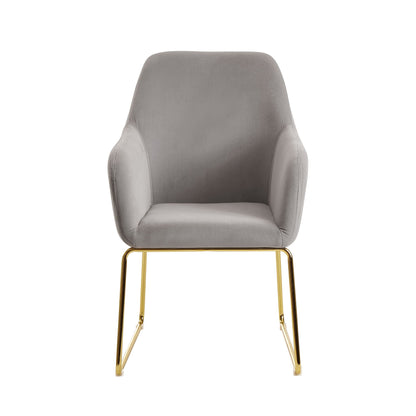 eetkamer  fluwelen lichtgrijze keukenstoel met gouden poten | Shell stoel stof / metaal | Design gestoffeerde eetkamerstoel | Gestoffeerde stoel