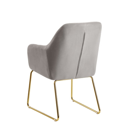 eetkamer  fluwelen lichtgrijze keukenstoel met gouden poten | Shell stoel stof / metaal | Design gestoffeerde eetkamerstoel | Gestoffeerde stoel