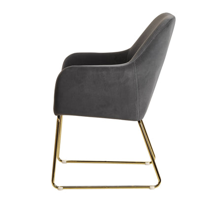 eetkamer  donkergrijze fluwelen keukenstoel met gouden poten | Shell stoel stof / metaal | Design gestoffeerde eetkamerstoel | Gestoffeerde stoel