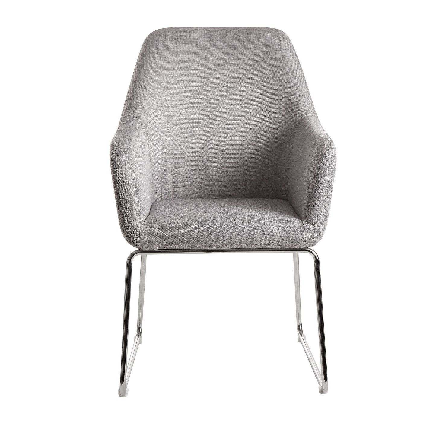 eetkamer  lichtgrijze stof / metaal met zilveren poten | Design kuipstoel gestoffeerde stoel eetkamer | Gestoffeerde stoel