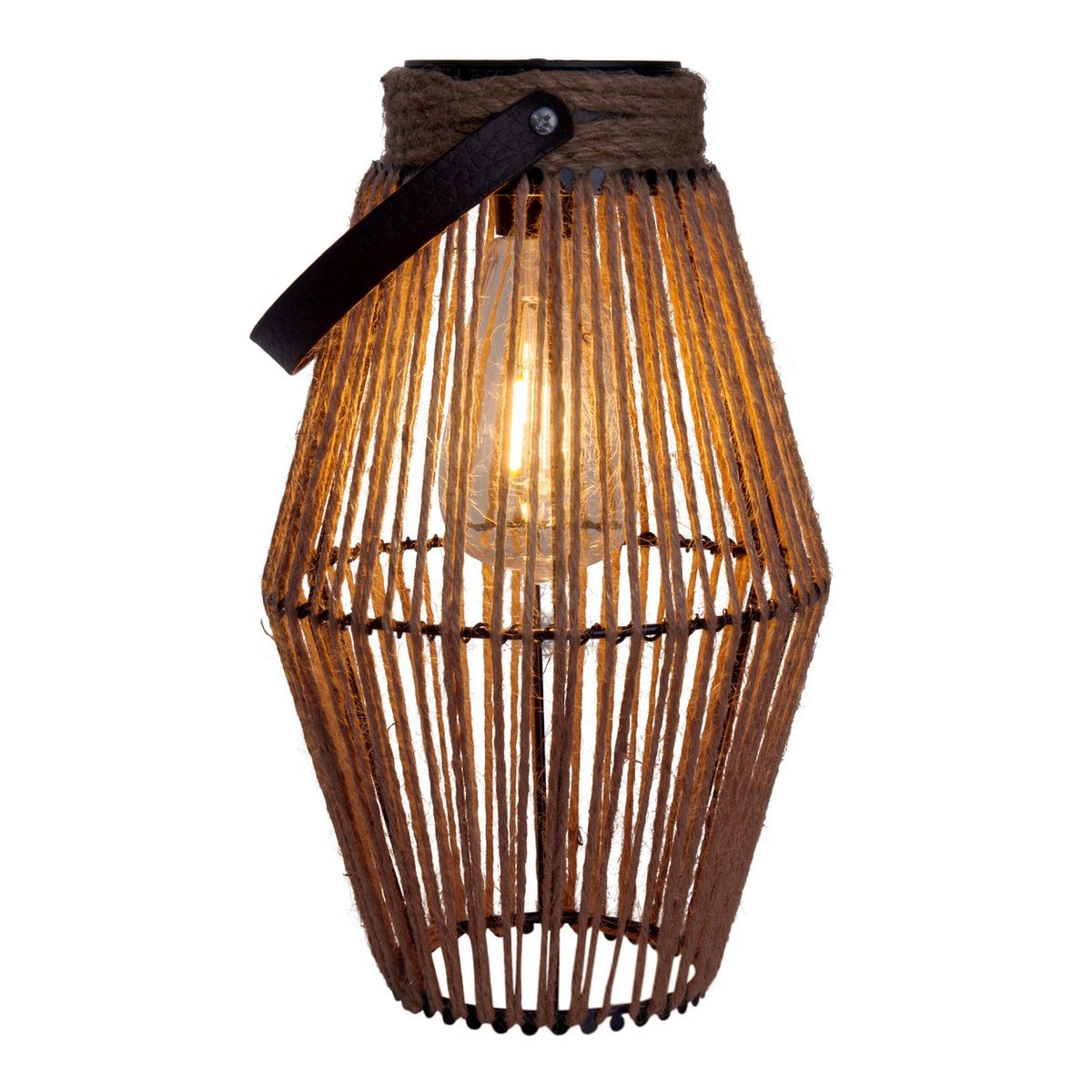 LED ZONNELIJKE LICHT "KORBINIAN" voor tuin en terras, decoratieve lamp gemaakt van metalen en plastic koordbedekking in de natuur, LED's stevig geïnstalleerd, zonnelamp voor buiten 30 x 18 cm