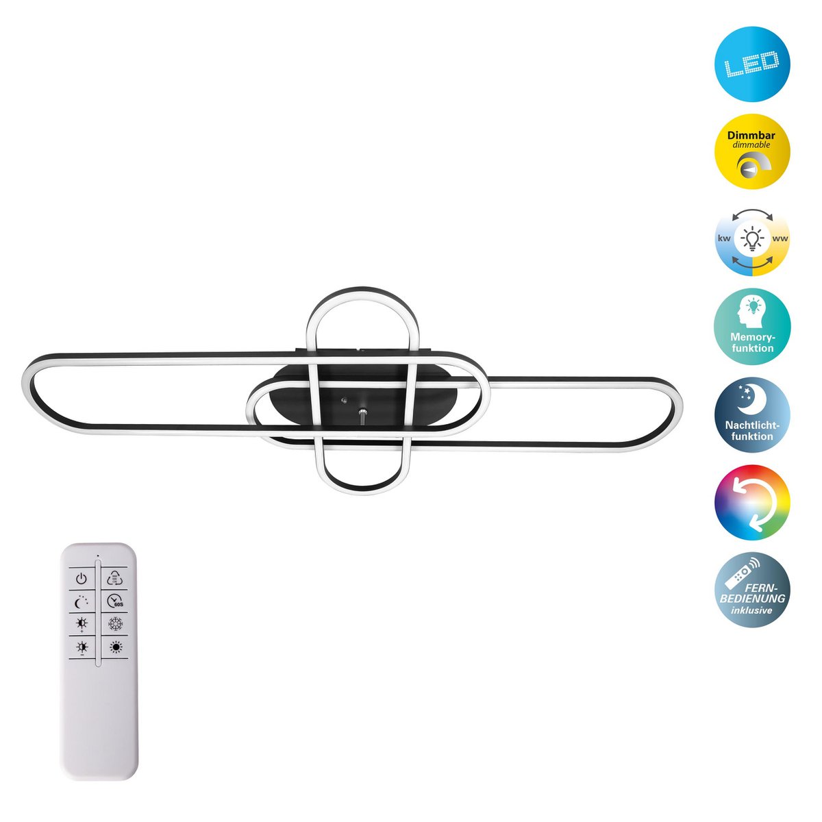 LED CCT -plafondlicht "Carlon" gemaakt van Matt Black Aluminium en Plastic, met geïntegreerde LED, 120 cm lang