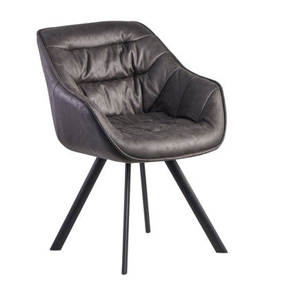 dining  suede look grijs gestoffeerd | Keukenstoel met zwarte poten | Moderne kuipstoel met armleuningen | Design gestoffeerde stoelbekleding