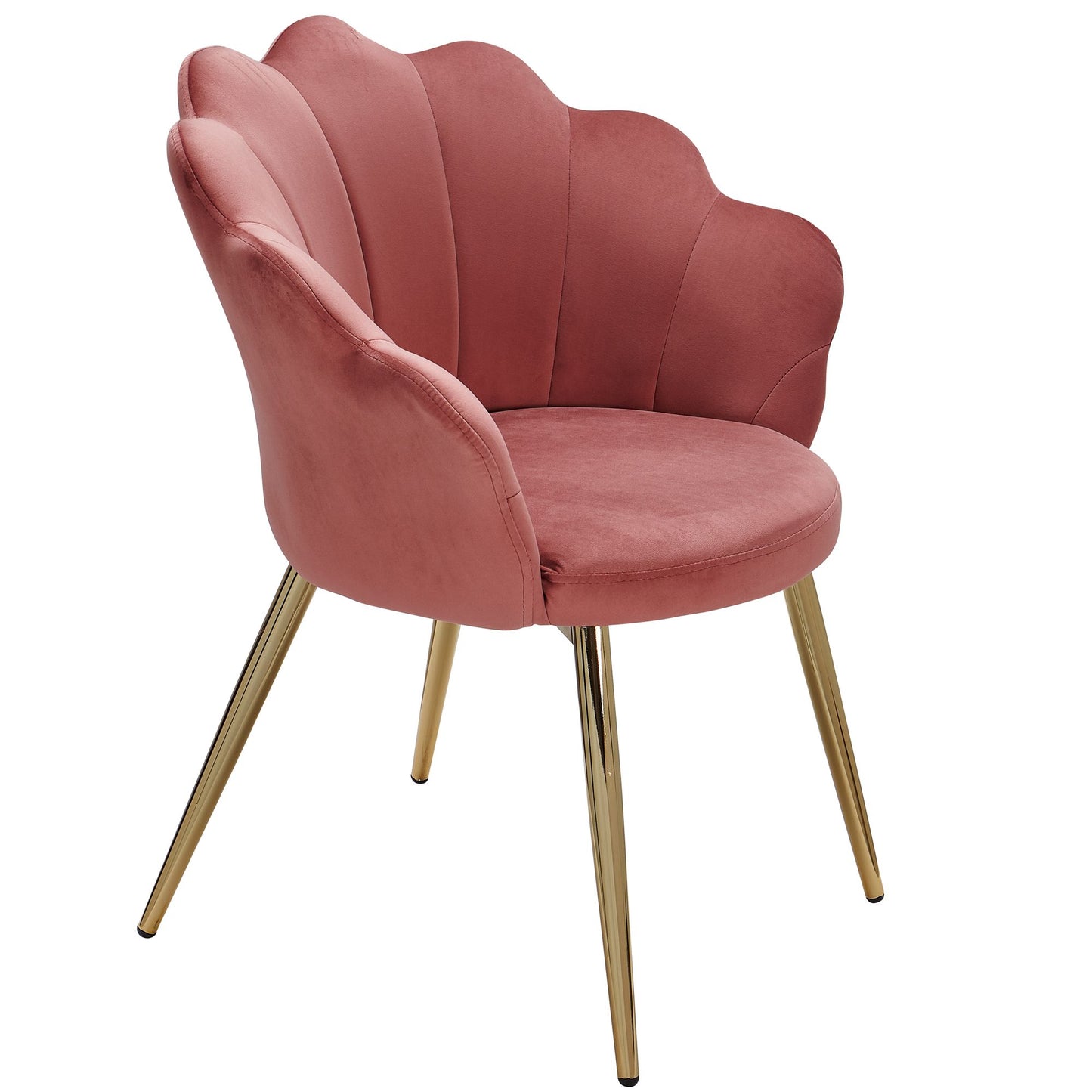 dining  tulp fluweel roze gestoffeerd | Keukenstoel met goudkleurige poten | Schelpstoel Scandinavisch design | Gestoffeerde stoel met stoffen bekleding