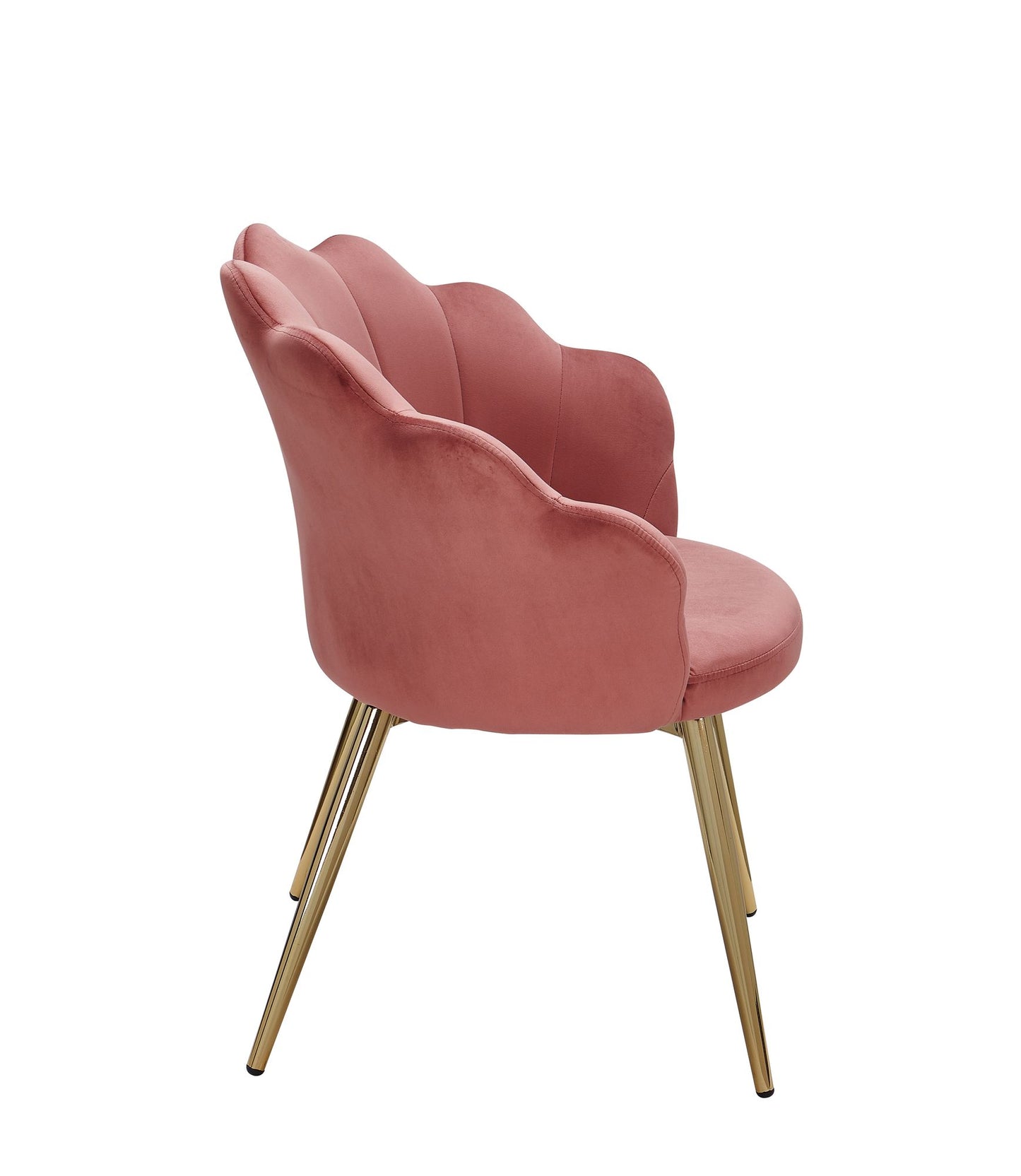 dining  tulp fluweel roze gestoffeerd | Keukenstoel met goudkleurige poten | Schelpstoel Scandinavisch design | Gestoffeerde stoel met stoffen bekleding