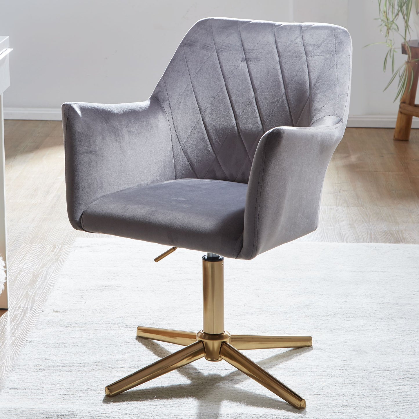 bureaustoel grijs velvet design draaifauteuil met rugleuning | kuipstoel 120 kg in hoogte verstelbaar | Werkstoel zonder wielen | Stoel bureau thuiskantoor Draaibaar