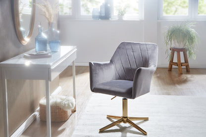 bureaustoel grijs velvet design draaifauteuil met rugleuning | kuipstoel 120 kg in hoogte verstelbaar | Werkstoel zonder wielen | Stoel bureau thuiskantoor Draaibaar