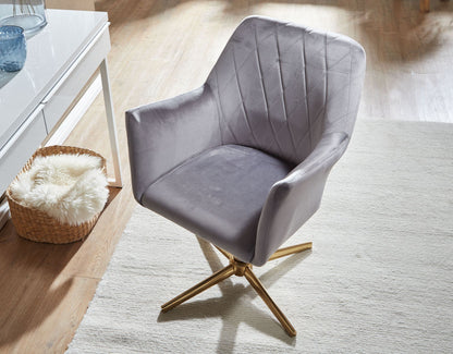 bureaustoel grijs velvet design draaifauteuil met rugleuning | kuipstoel 120 kg in hoogte verstelbaar | Werkstoel zonder wielen | Stoel bureau thuiskantoor Draaibaar