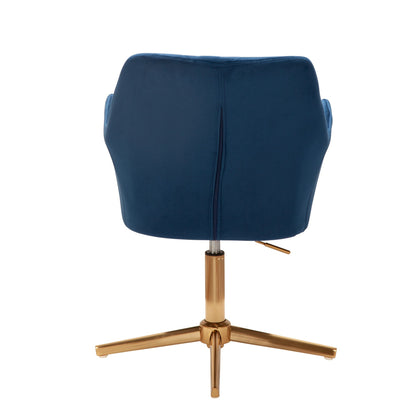Bureaustoel donkerblauw velvet design, draaifauteuil met rugleuning