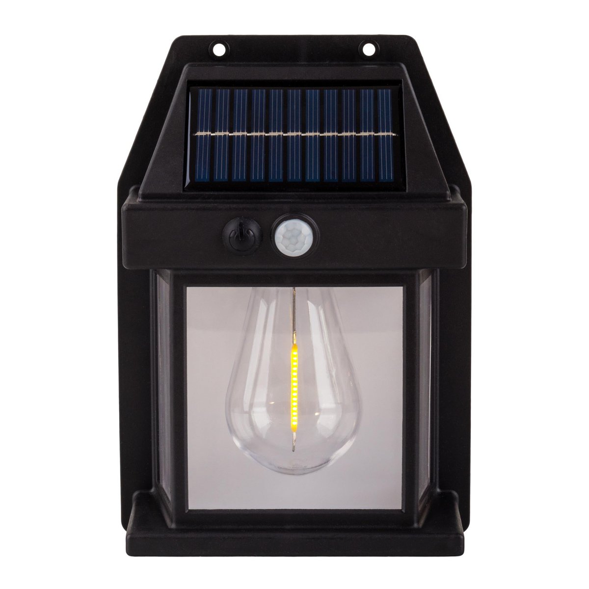 2 Set Solar Wall Lamp "Mira" ca. 17 cm hoog, gemaakt van zwart weerbestendig plastic, geïntegreerde LED in warm wit, inclusief bewegingsdetector en schemeringsensor