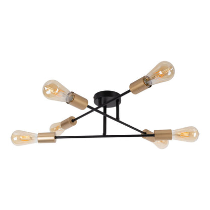 Plafondlicht "Modo" 6-flame gemaakt van metaal in zwart, versies goud, E27-aansluiting, plafondlamp voor woonkamer, eetkamer, keuken, gang, gang of kantoor met een Øvon 54,5 cm