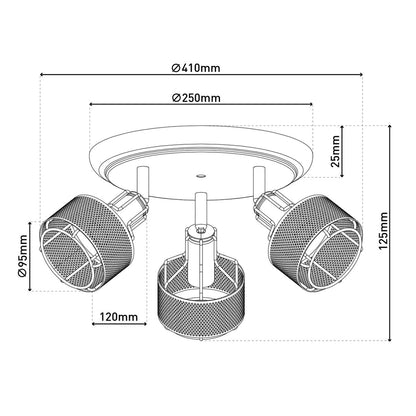 3-zits muur en plafond Rondel Spot "foro" gemaakt van metaal in zwart en goud, met E14-versies, 41 cm diameter. Stijlvolle verlichting voor woonkamer, eetkamer of keuken.