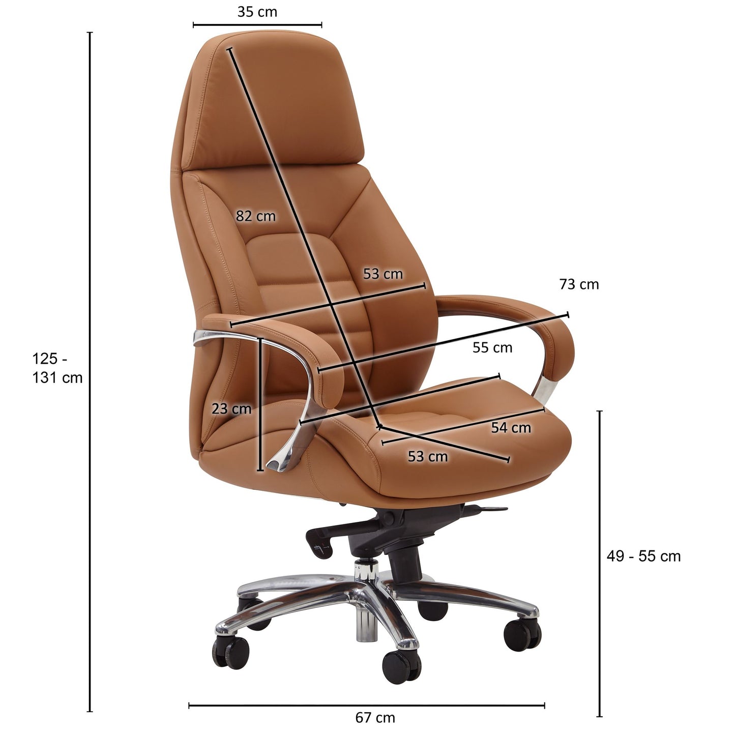 design bureaustoel hoes echt leer caramel bureaustoel tot 120 kg | XXL design directiestoel, in hoogte verstelbaar | Ergonomische bureaustoel met armleuningen & hoge rugleuning | rocker-functie: