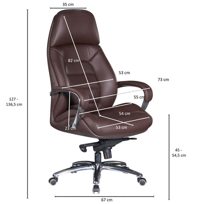 design bureaustoel hoes echt leer bruine bureaustoel tot 120 kg | XXL design directiestoel, in hoogte verstelbaar | Ergonomische bureaustoel met armleuningen & hoge rugleuning | Rocker-functie