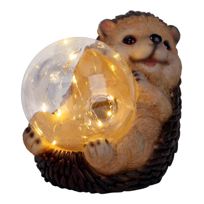 LED Solar Lamp "Hedgehog" voor terras en tuin, gemaakt van bruin plastic, met stevig ingebouwde LED's, decoratielamp voor buiten 17 x 14.