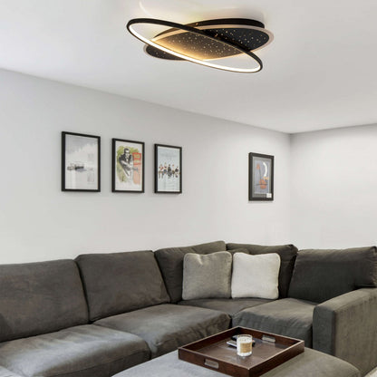 LED -plafondlamp "Stelaris" ongeveer 60 cm lang, gemaakt van metaal en plastic in het zwart, met stevig gebouwde LED's, verlichting voor woonkamers en kantoor