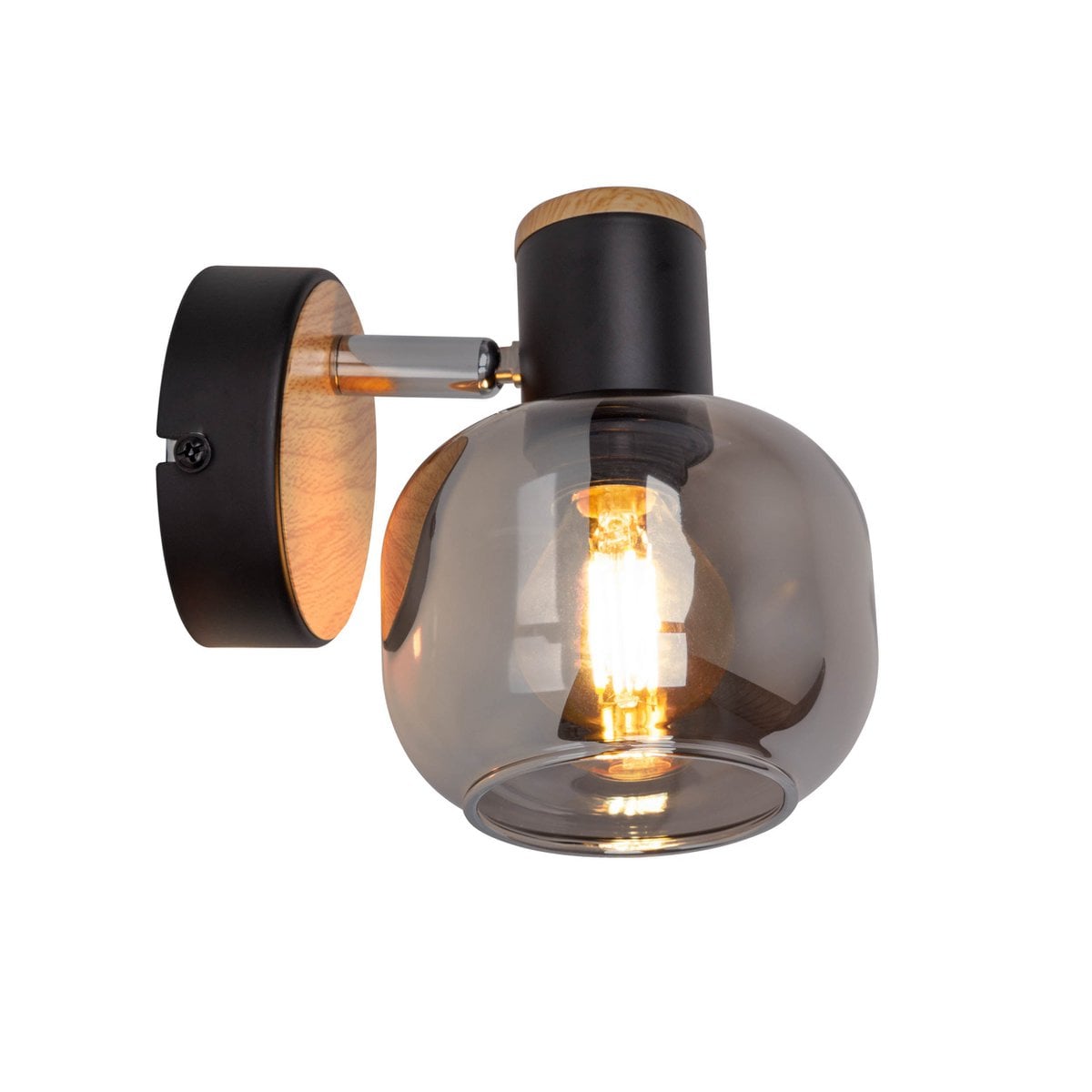 Glazen wandvlek "fumoso", wandlamp gemaakt van zwart en rookglas in zwart en de natuur, met E14 -aansluiting, voor eetkamer, woonkamer, gang of kantoor, lamp voor woonkamer, eetkamer, gang of gang 16 x 14 cm