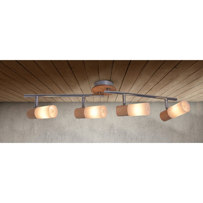 4 Wandplafondspot "Todtnau", metaal, hout en plastic, 60 cm lang