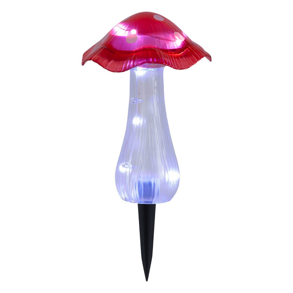 Zonne -decoratieve spiesjes zetten "mantar" Ø 13 cm, 29 cm hoog, transparant plastic in rood, geel en heldere, geïntegreerde LED's, koud wit "