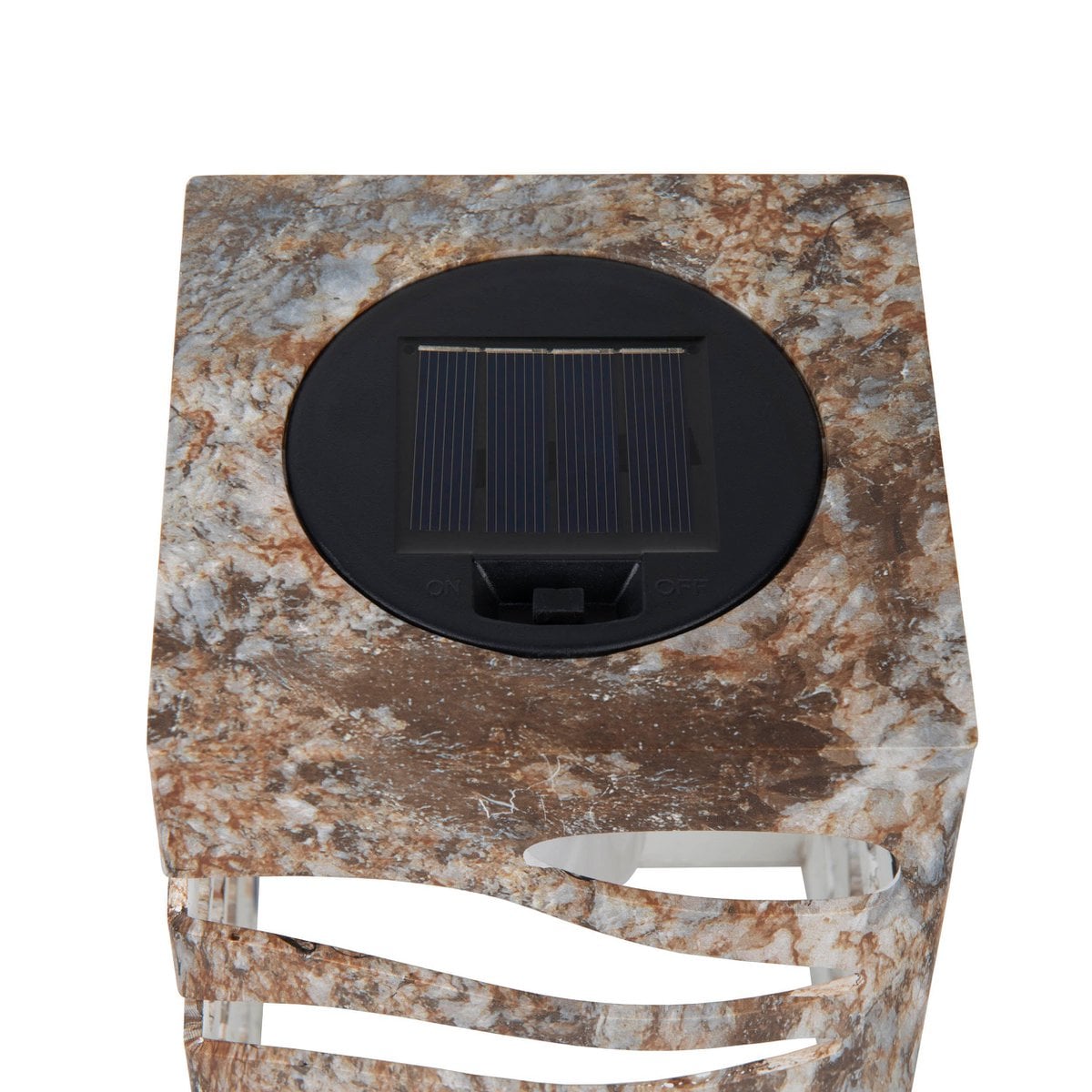 LED Decoratief-Solar Light "Hilda", 12,3 x 12,3 cm, 20 cm hoog, gemaakt van hoogwaardige plastic, bruin-beige marmeren afwerking, geïntegreerde LED, warm wit