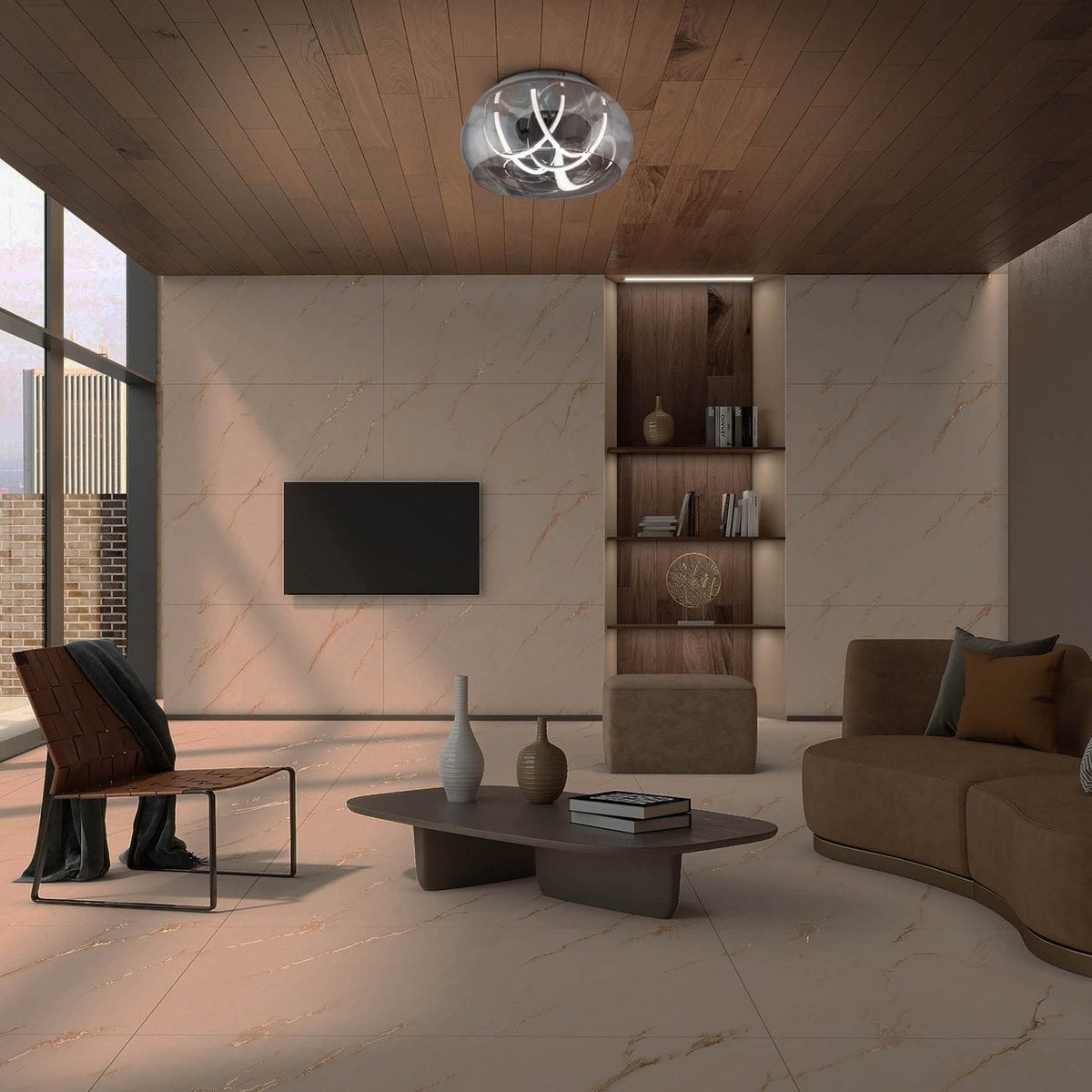 LED -plafondlicht "Malou" Ø 45 cm, 23,5 cm hoog, gemaakt van metaal, rookglas, geïntegreerde LED's, warm wit