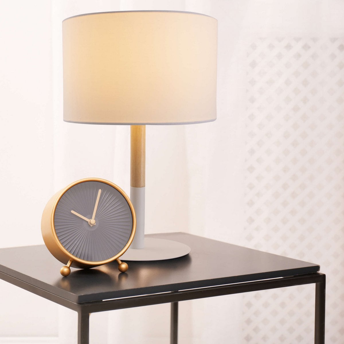 Textieltafel Licht "Tessile", tafellamp gemaakt van metaal, textiel en rubberen boom in wit/natuur, met E14 -aansluiting, voor eetkamer, woonkamer, gang of kantoor, 37 cm hoog