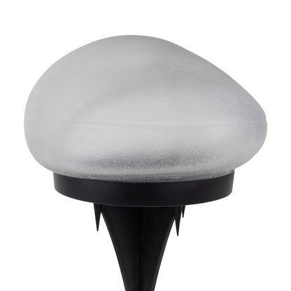 De spiesjes "Guri" 14 x 12 cm, 8,5 cm hoog, zwart plastic, zwaar, transparant glas, geïntegreerde LED's, warm wit