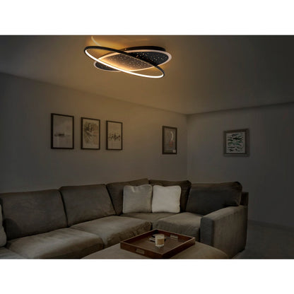 LED -plafondlamp "Stelaris" ongeveer 60 cm lang, gemaakt van metaal en plastic in het zwart, met stevig gebouwde LED's, verlichting voor woonkamers en kantoor