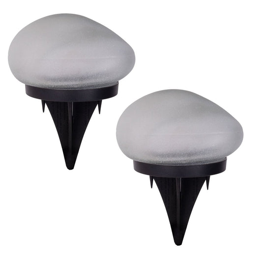 De spiesjes "Guri" 14 x 12 cm, 8,5 cm hoog, zwart plastic, zwaar, transparant glas, geïntegreerde LED's, warm wit