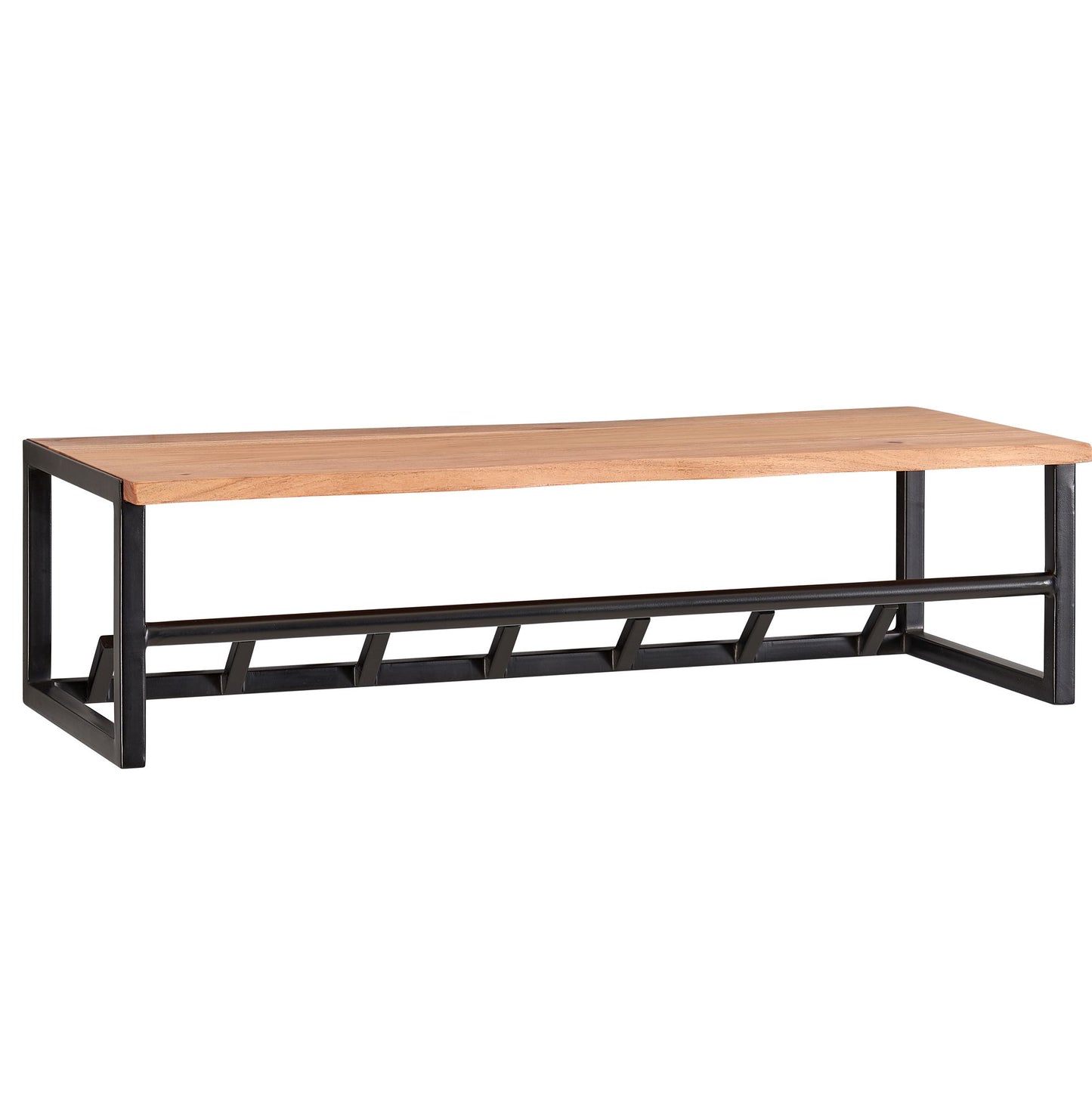 design kapstok acacia massief hout / metaal 80x22x33 cm | Haakstang met plank en kledingroede | Hal garderobe garderobe muur hout