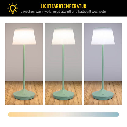 Zonne -batterijlamp "EMMI" 38 cm hoog, paraplu Ø 13 cm, metaal in mint en wit plastic, voor de buitenruimte, dimable CCT.