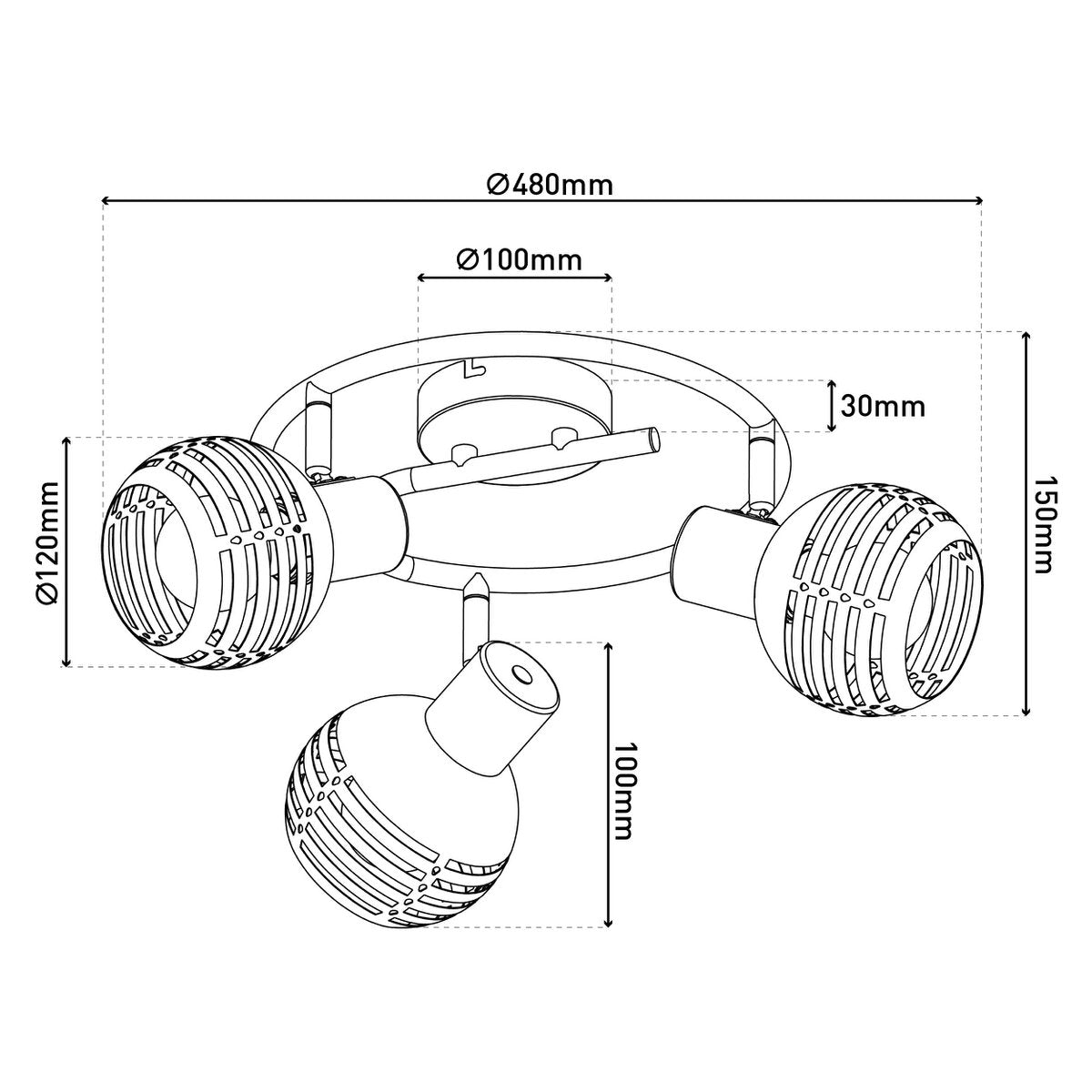 3-zits muur en plafond Rondel Spot "Casco" gemaakt van metaal in zwart en goud, met E27-versie, Øca. 48 cm. Stijlvolle verlichting voor woonkamer, eetkamer of keuken.