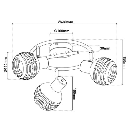 3-zits muur en plafond Rondel Spot "Casco" gemaakt van metaal in zwart en goud, met E27-versie, Øca. 48 cm. Stijlvolle verlichting voor woonkamer, eetkamer of keuken.