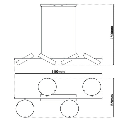 Led hanger lamp "Tessa" amandel, 150 cm hoog, 110 cm lang, gemaakt van metaal in matte amandel (Pantone 481 C) en zwart -wit plastic