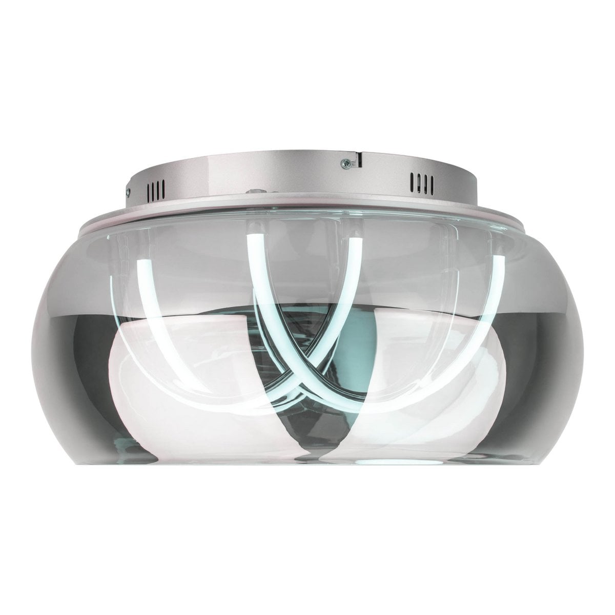 LED -plafondlicht "Malou" Ø 45 cm, 23,5 cm hoog, gemaakt van metaal, rookglas, geïntegreerde LED's, warm wit